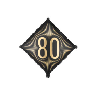 Černý fóliový balónek 80 se zlatým nápisem, 46 × 46 cm